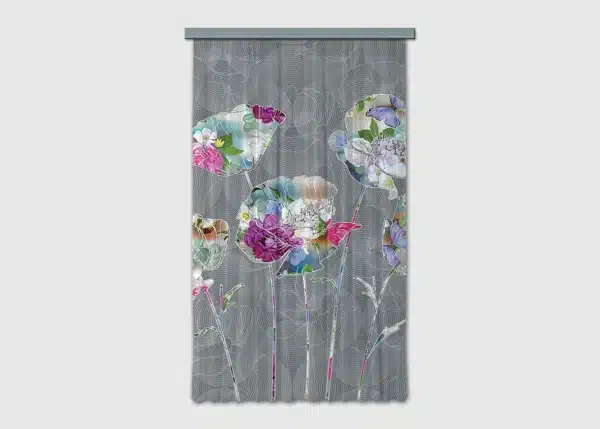 Curtain Peonies on Grey, 140 x 245 cm, FCSL 7585