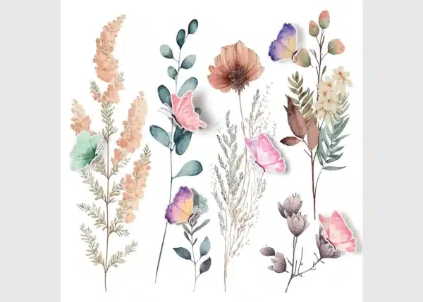 Wall Stickers Watercolor Flowers, 30 x 30 cm, SS 3921
