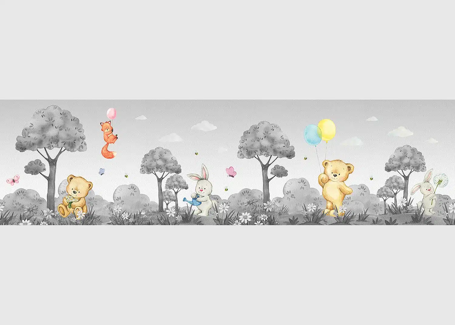 Wall Border Cute Bears B/W | 5 m x 13.8 cm | WBD 8171